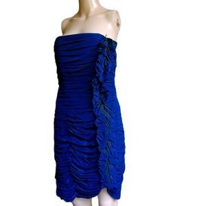 Anthropologie Shoshanna Ruffled Dark Blue Silk Strapless Dress 6